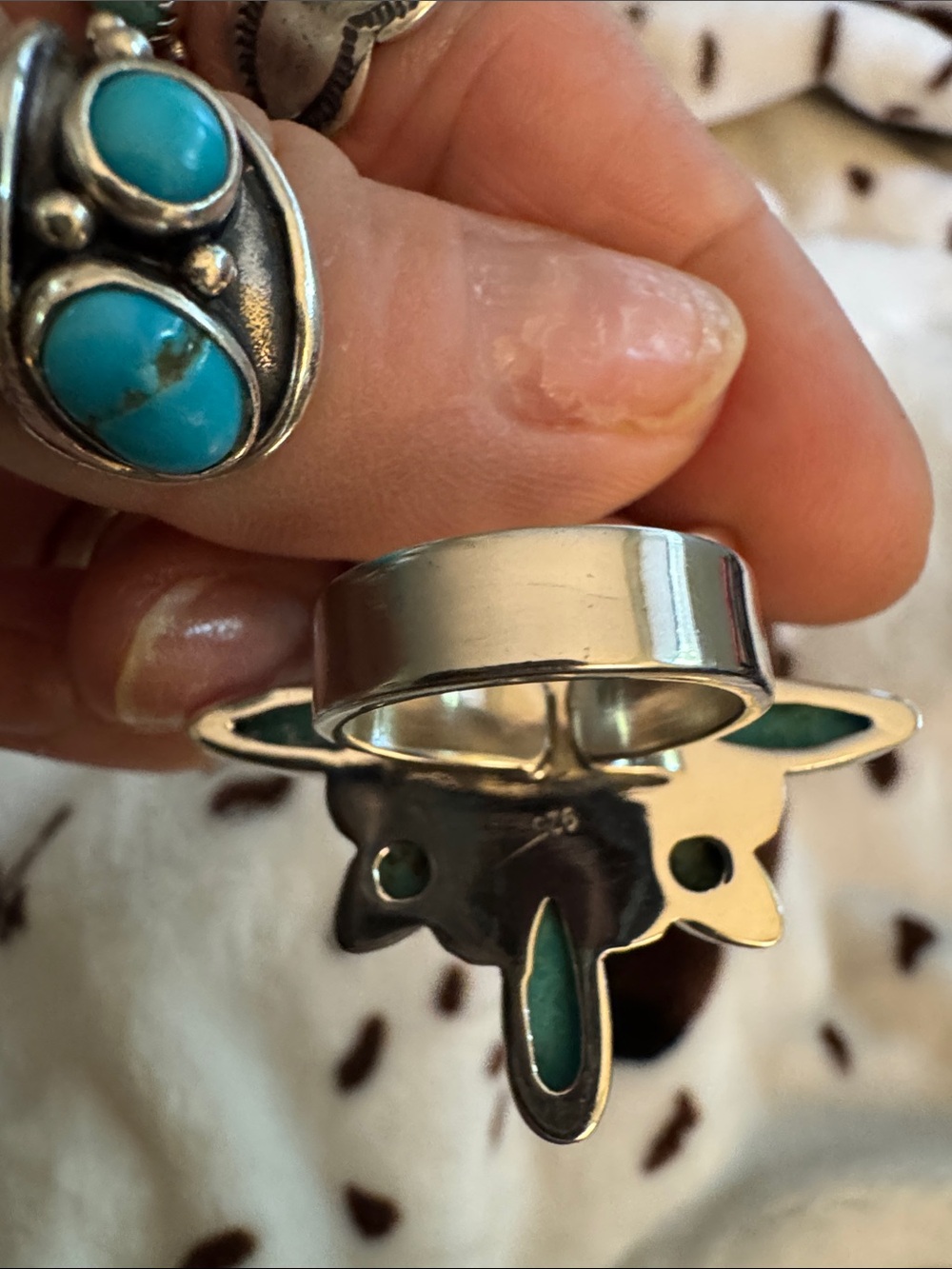 Kingman Turquoise Cluster Sterling Statement Ring - 925 silver - Picture 4 of 5